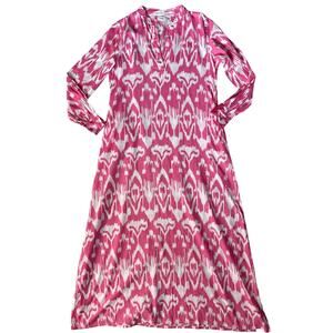 LIVRO Oversized Classic Kurta Caftan Ikat Pink & White Pockets Size XS‎